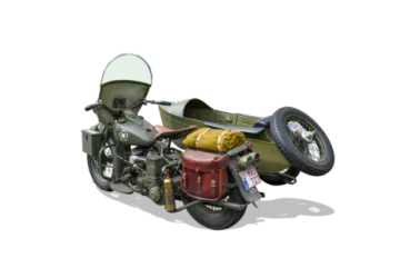 a motorcycle with a side car attached to it