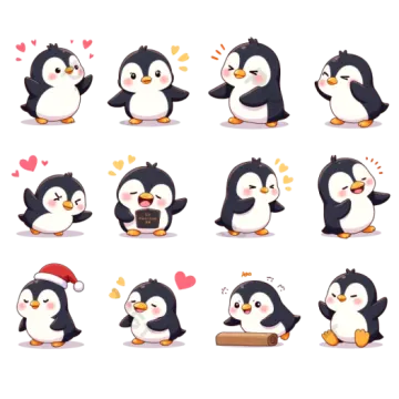 a set of cute penguins with different expressions