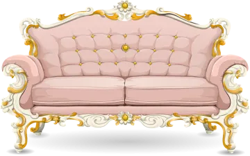 a pink couch on a white background