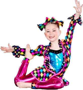 a little girl wearing a colorful outfit