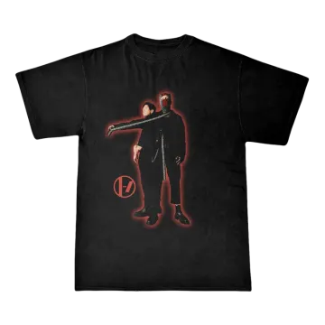 a black t - shirt with an image of a man holding a hammer