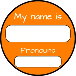 an orange circle with the words my name is proud