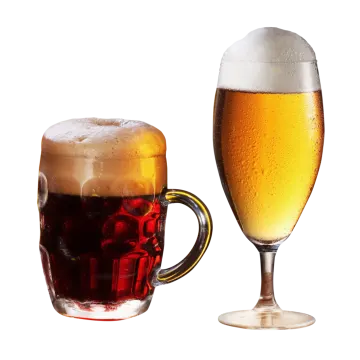 two glasses of beer next to each other glasses