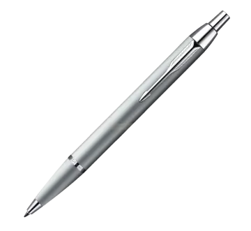 a silver ballpoint pen on a white background