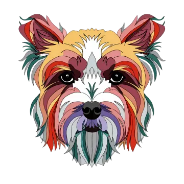 a dog's face with colorful lines on it
