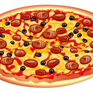 a pizza with olives and cheese on it