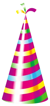 a party hat with colorful stripes