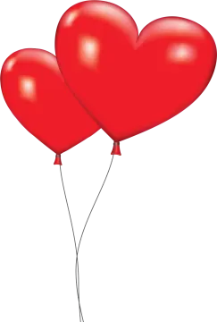 two red balloons in the shape of hearts