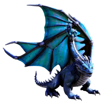 a blue dragon is flying in the air