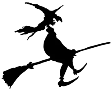 a silhouette of a witch flying on a broom
