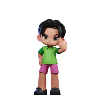a cartoon character with a green shirt and purple shorts