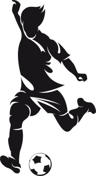 a silhouette of a soccer player kicking the ball