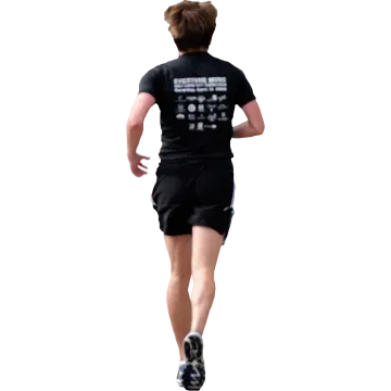 a woman is running on a white background