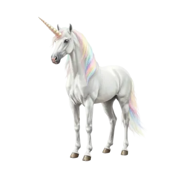 a white unicorn with a rainbow colored mane