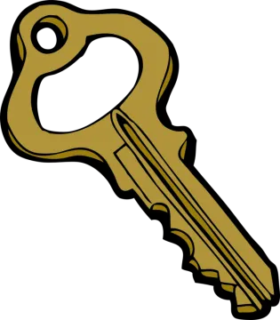 a golden key with a white background