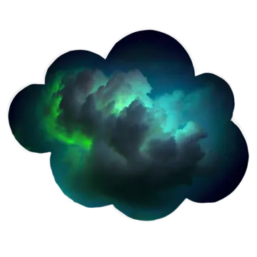 a cloud with green and blue lights in the sky