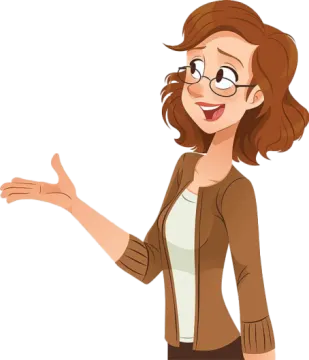 a woman with glasses and a brown jacket