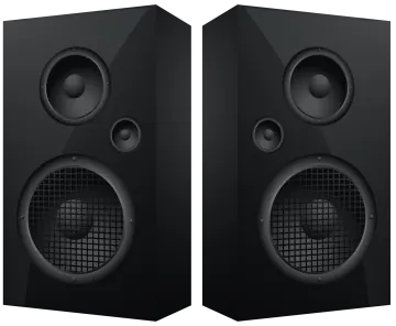 two black speakers on a white background
