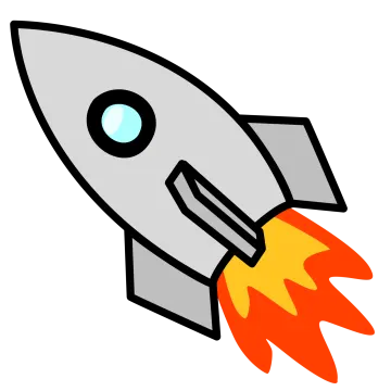a cartoon rocket with an orange flame coming out