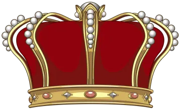 a red and gold crown on a white background