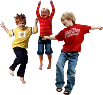 three children jumping in the air