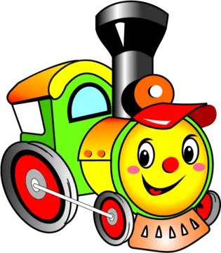 a cartoon train with a smiling face