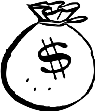a black and white drawing of a money bag
