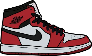 a pair of red and white sneakers