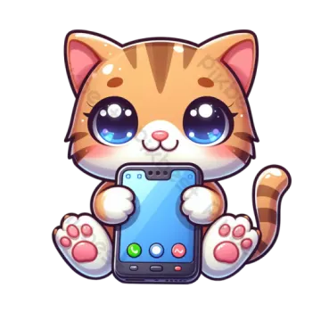 a cartoon cat holding a cell phone