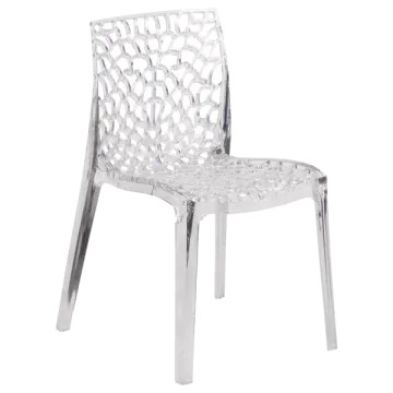 a clear plastic chair on a white background
