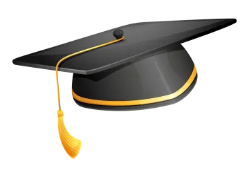 a black graduation hat with a yellow ta