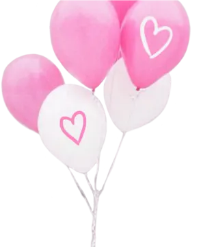 a bunch of pink and white heart balloons
