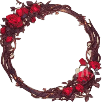 a circular frame with red roses and leaves