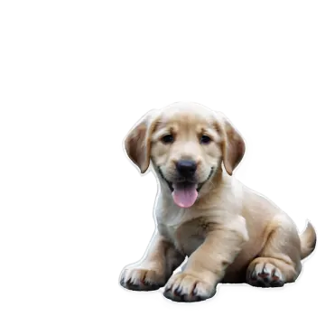 a puppy sitting on the ground with its tongue out