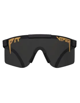 a pair of black and gold sunglasses