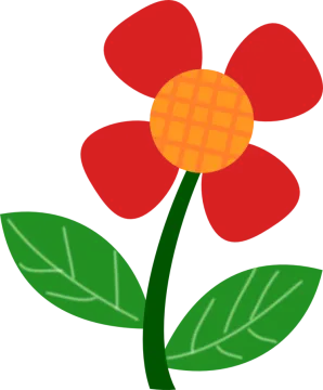 a red flower with green leaves