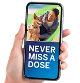 a person holding a phone with the text never mis dose on it