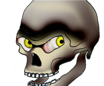 an image of a skull with yellow eyes