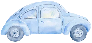 a watercolor drawing of a blue car