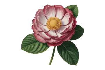 a pink and white flower with green leaves