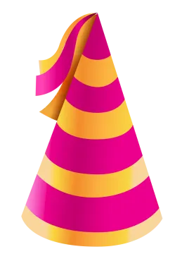 a pink and yellow striped party hat