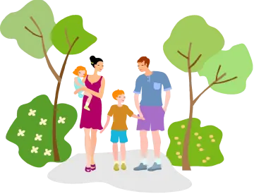 an illustration of a family standing in the park