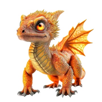 a yellow dragon with orange eyes