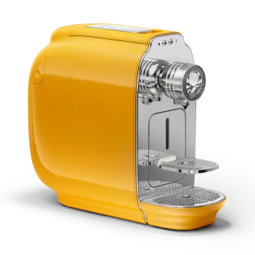a yellow coffee machine on a white background