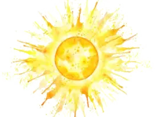 a yellow sun on a white background