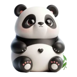 a small panda bear sitting on top of a green leaf