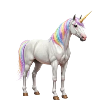 a white unicorn with a rainbow colored mane