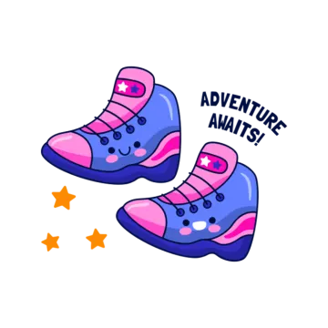 a pair of pink and blue shoes with the words adventure