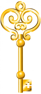 a golden key on a white background