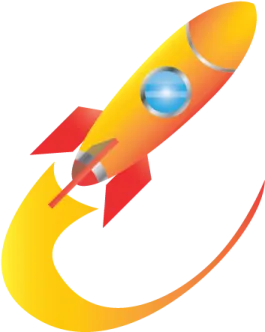 an orange rocket with a white background